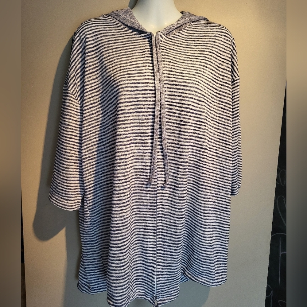Zip Hooded Striped Sweater, Size Medium.